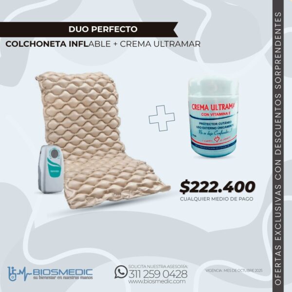 Colchón de presión alterna anti Escaras Inflable + Crema Ultramar