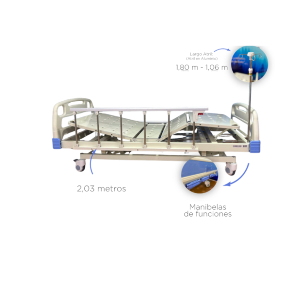 Cama Hospitalaria Manual 3 Funciones + Atril Porta Suero SKU: BIII-01A