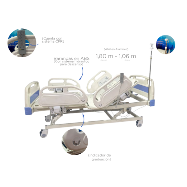 Cama Hospitalaria Electrica 3 Funciones + Atril Porta Suero SKU: BX-A01